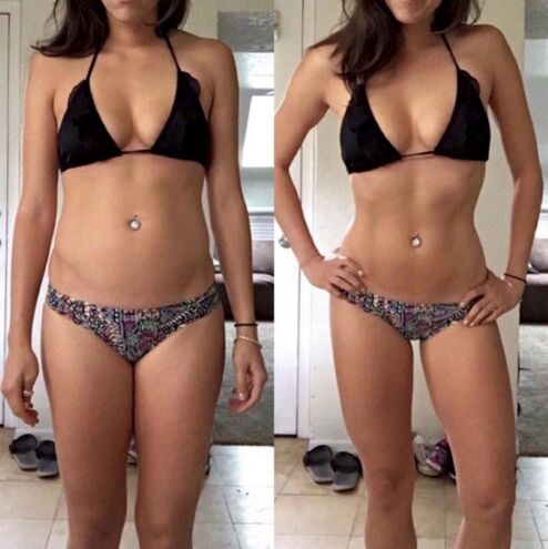 Meitene pirms un pēc svara zaudēšanas bez ogļhidrātu diētas
